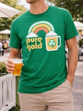 Old Navy Green Pure Gold Rainbow Beer Graphic Tee XL St Patricks Day Lucky Shamr